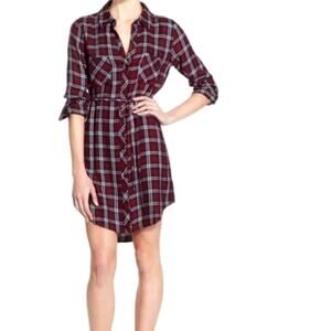 Rails Plaid Long Sleeve Hi Low Button Down Red Blue Tunic Shirt Dress Size S